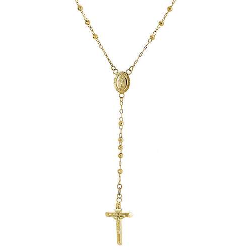 10K Yellow Gold Virgin Mary 3mm Diamond Cut Bead Crucifix Rosary Necklace 27black friday deal